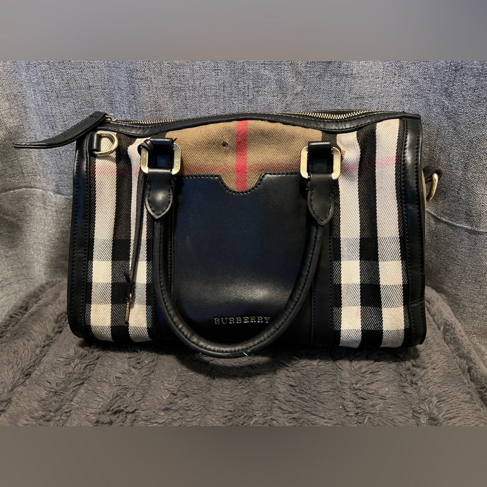 BURBERRY
Boston Haymarket Check Coated Canvas Satchel Bag